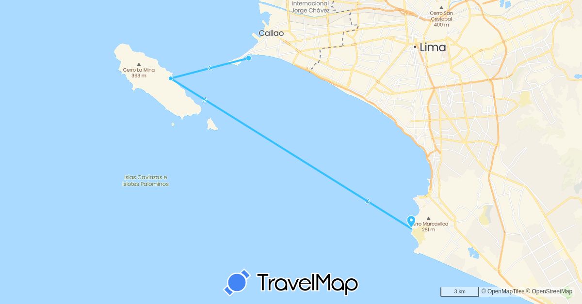 TravelMap itinerary: driving, boat in Peru (South America)